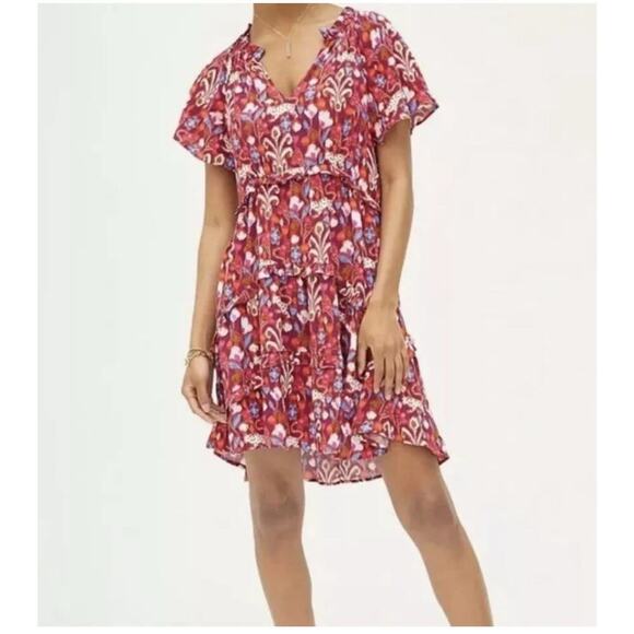 ANTHROPOLOGIE 100% Viscose Robin Tiered Flower Mini Dress Size 1790 - Picture 1 of 13